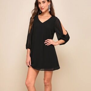 Lulus Black V-Neck Split-Sleeve Dress